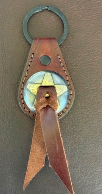*In Stock* Leather Key Fob Black w/Antique Silver & Brass Star Slotted Concho