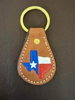 *In Stock* Leather Key Fob Saddle Oil Finish w/Hand Painted Texas Stamp