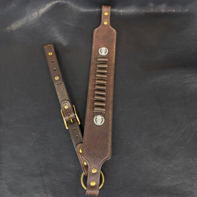 *In Stock* Leather Rifle Sling Brown American Bison Leather 44 Mag Ammo Loops