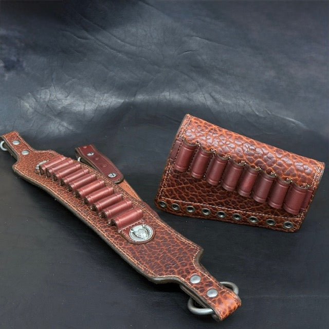 *In Stock* Leather Rifle Sling & RH Butt Cover Bundle – Mahogany American Bison Leather, .45-70 Ammo Loops