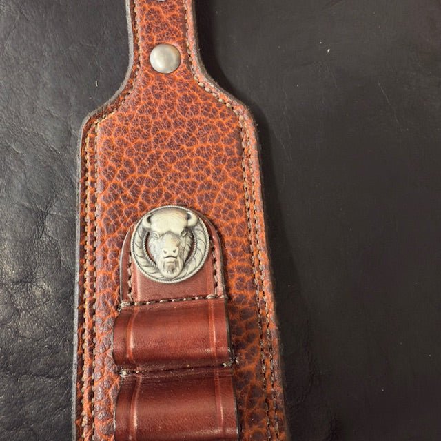*In Stock* Leather Rifle Sling & RH Butt Cover Bundle – Mahogany American Bison Leather, .45-70 Ammo Loops