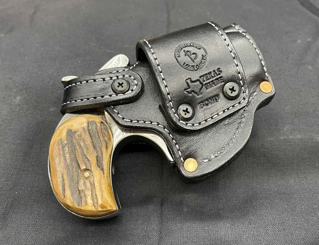 *In Stock* LH/RH Sidewinder Holster for Bond Arms 3.5" Black w/ Silver Stitching 'Don't Tread On Me' Silver Concho