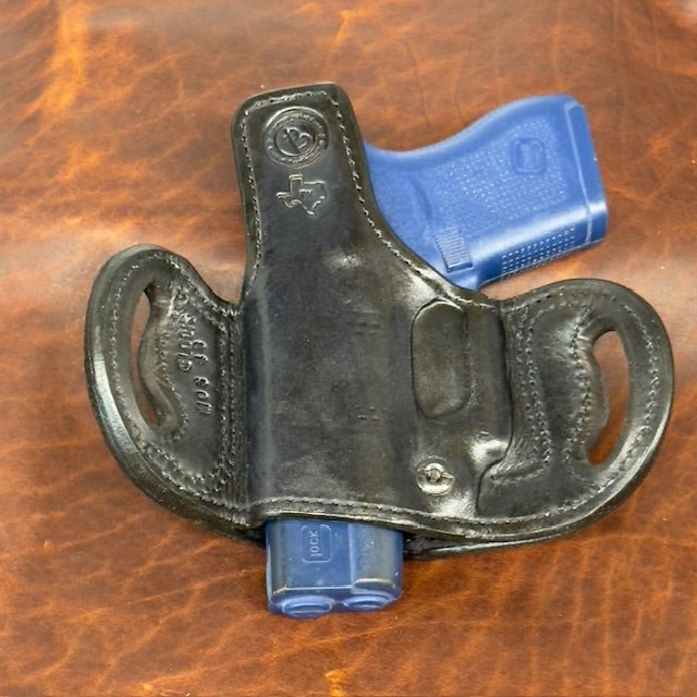 *In Stock* RH Belt Slide Holster Genuine American Bison in Black Leather & Stitch for Glock 43/43X/43X MOS/48