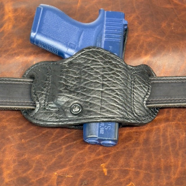 *In Stock* RH Belt Slide Holster Genuine American Bison in Black Leather & Stitch for Glock 43/43X/43X MOS/48