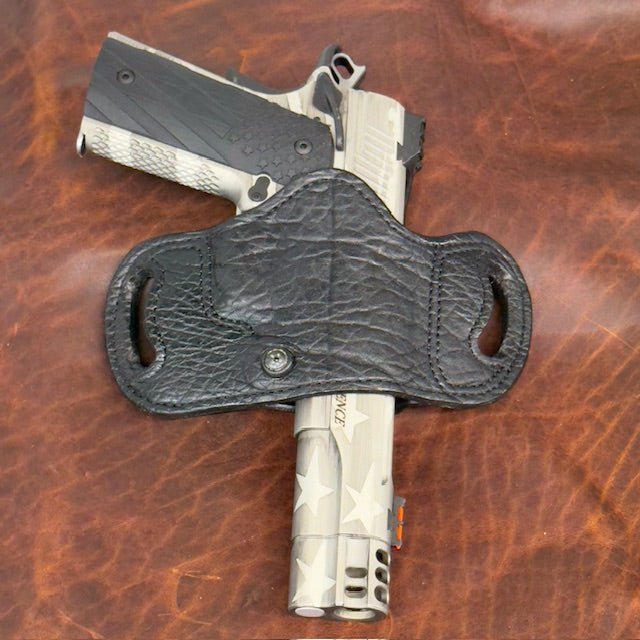*In Stock* RH Belt Slide Holster Genuine American Bison in Black Leather & Stitch for Standard 1911 All Barrel Lengths