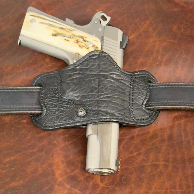 *In Stock* RH Belt Slide Holster Genuine American Bison in Black Leather & Stitch for Standard 1911 All Barrel Lengths