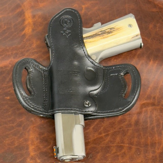 *In Stock* RH Belt Slide Holster Genuine American Bison in Black Leather & Stitch for Standard 1911 All Barrel Lengths