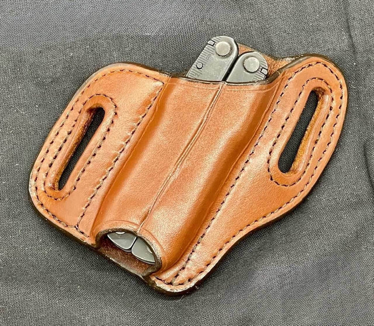 *In Stock* RH Slant Multi-Tool Sheath Leatherman Rebar Saddle Oil Finish w/Brown Stitch