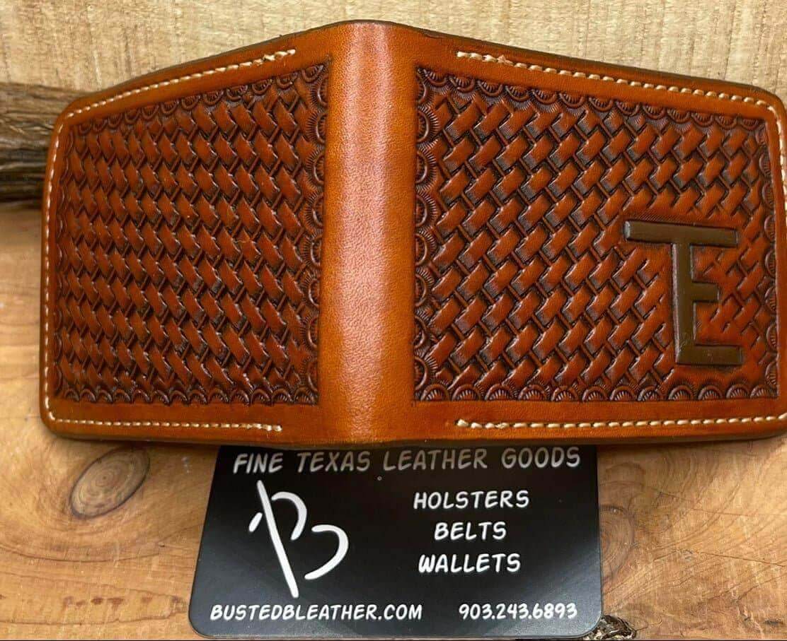 *Made to Order* Leather Wallet Hand Basket-Weave with Ranch Brand or  Initials