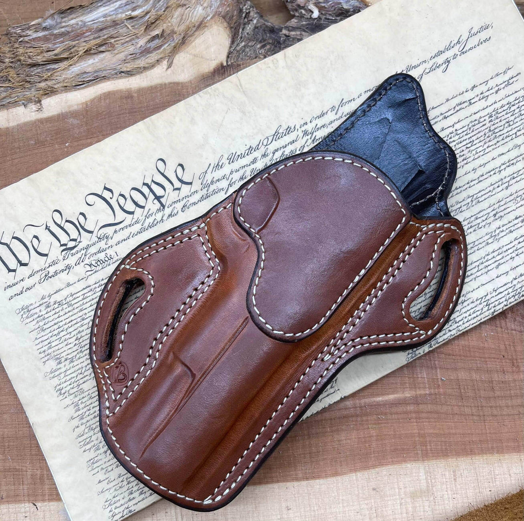 *In Stock* RH Texas Bodyguard Holster 1911 5" Saddle Oil Finish w/Natural Stitching
