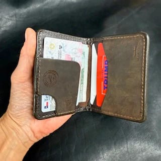 *In Stock* 3X4 Front Pocket Wallet in Genuine Water Buffalo Weathered Bomber Brown w/Natural Stitch