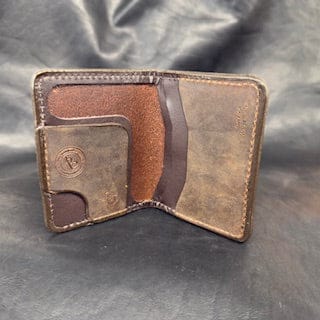 *In Stock* 3X4 Front Pocket Wallet in Genuine Water Buffalo Weathered Bomber Brown w/Natural Stitch