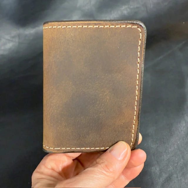 *In Stock* 3X4 Front Pocket Wallet in Genuine Water Buffalo Weathered Bomber Brown w/Natural Stitch