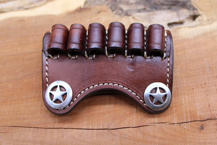 In Stock Premium Leather Ammo Slide 38/357/9mm Smooth Texas Star Conchos