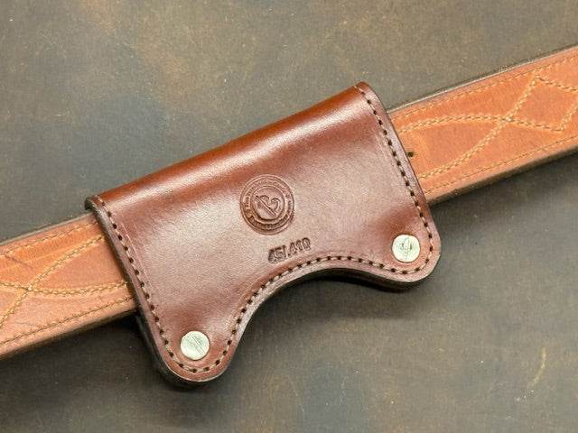 In Stock Premium Leather Ammo Slide 45/.410 Dark Brown w/Brown & 2 Smooth Texas Stars Conchos