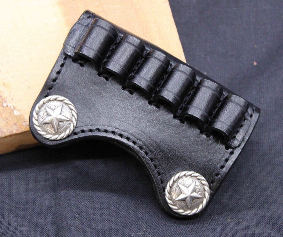 In Stock Premium Leather Ammo Slide 38/357/9mm Silver Rope Edge Star Conchos