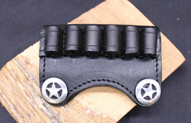 In Stock Premium Leather Ammo Slide 38/357/9mm Smooth Texas Star Conchos