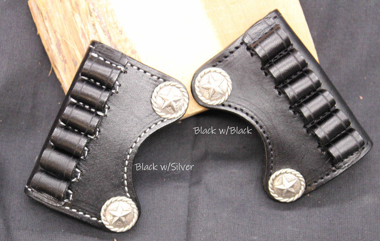 In Stock Premium Leather Ammo Slide 38/357/9mm Silver Rope Edge Star Conchos