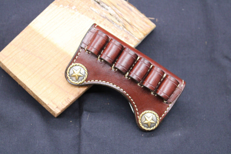 In Stock Premium Leather Ammo Slide 45/.410 Dark Brown or Golden Brown Brass Rope Edge Star Concho