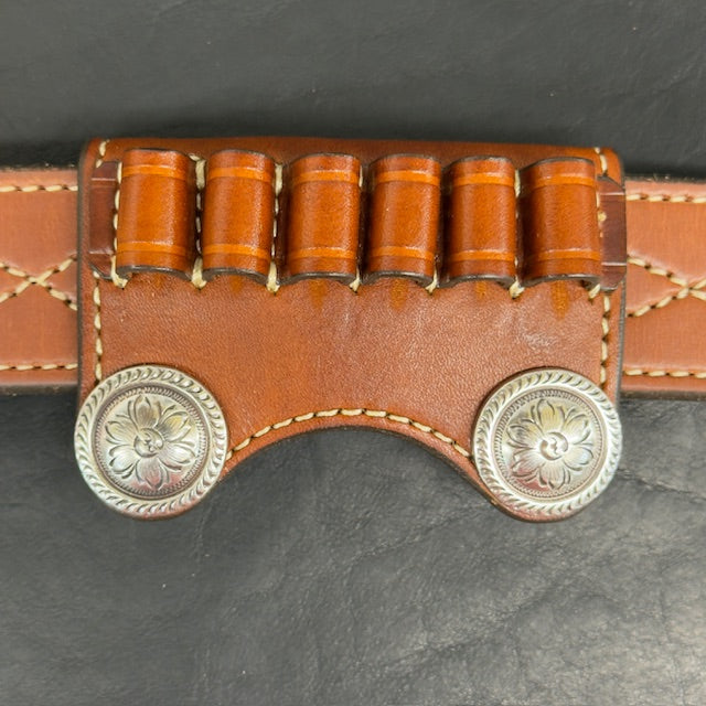 In Stock Premium Leather Ammo Slide 38/357/9mm Silver Rope Edge Flower Conchos