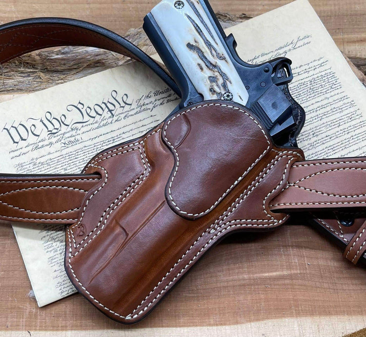 *In Stock* RH Texas Bodyguard Holster 1911 5" Saddle Oil Finish w/Natural Stitching