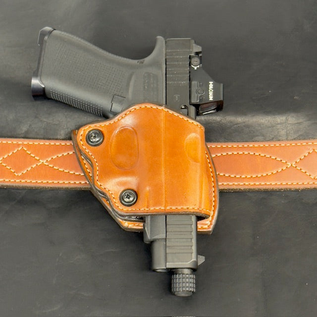 *In Stock* RH BBQ Holster Saddle Oil Finish w/Natural Stitch for Glock 43/43X/43X MOS/48
