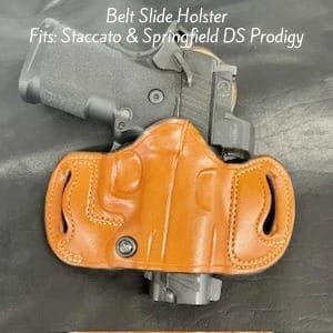 *In Stock* Belt Slide Holster Staccato & Springfield DS Prodigy Saddle Oil Finish w/Natural Stitch