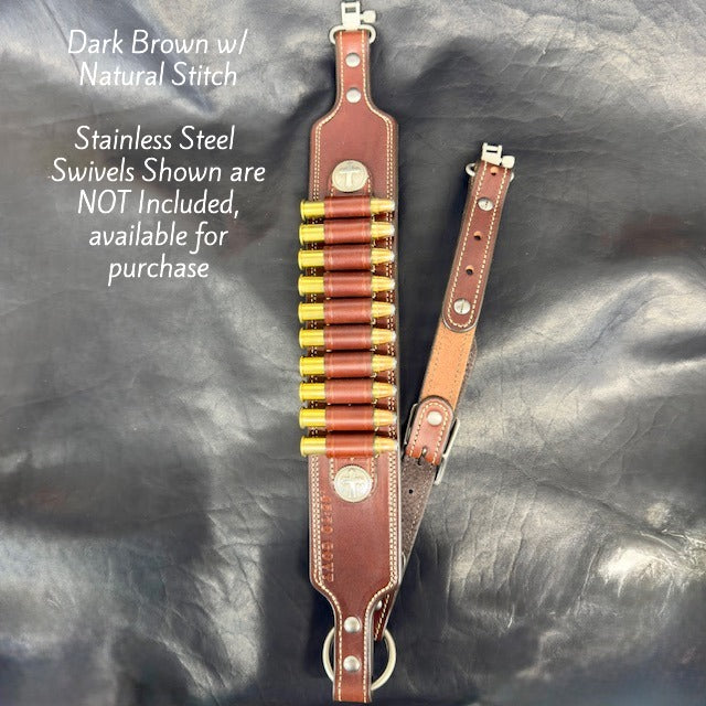 *In Stock* Guide Gun Rifle Sling Marlin 1895 Lever Action Dark Brown w/ Natural 45-70 Govt Silver Rope Edge Cross Conchos