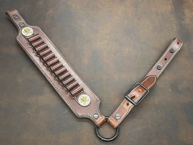 *In Stock* Rifle Sling Henry Axe .410 Dark Brown w/ Brown Stitch Skull & Bones Conchos