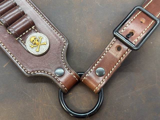 *In Stock* Rifle Sling Henry Axe .410 Dark Brown w/ Brown Stitch Skull & Bones Conchos