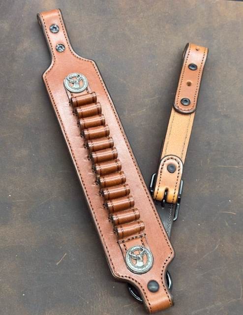 *In Stock* Rifle Sling Henry Axe .410 Saddle Oil Finish w/Brown Stitch & Big Buck Conchos