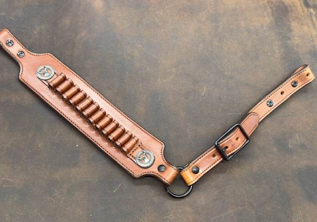 *In Stock* Rifle Sling Henry Axe .410 Saddle Oil Finish w/Brown Stitch & Big Buck Conchos
