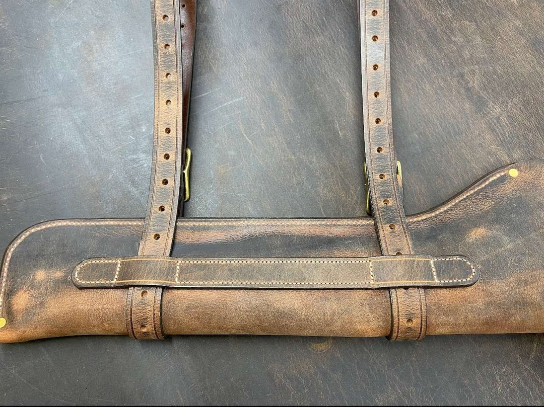 *In Stock* Leather Rifle Scabbard - Weathered Bomber Brown Genuine Water Buffalo w/Natural Stitch