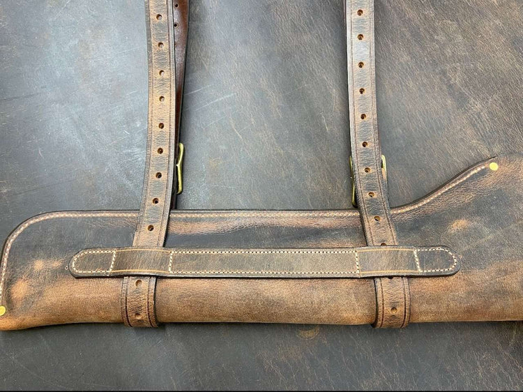 *In Stock* Leather Rifle Scabbard - Weathered Bomber Brown Genuine Water Buffalo w/Natural Stitch