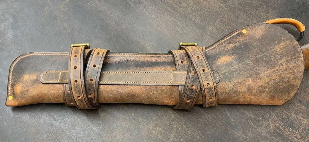 *In Stock* Leather Rifle Scabbard - Weathered Bomber Brown Genuine Water Buffalo w/Natural Stitch