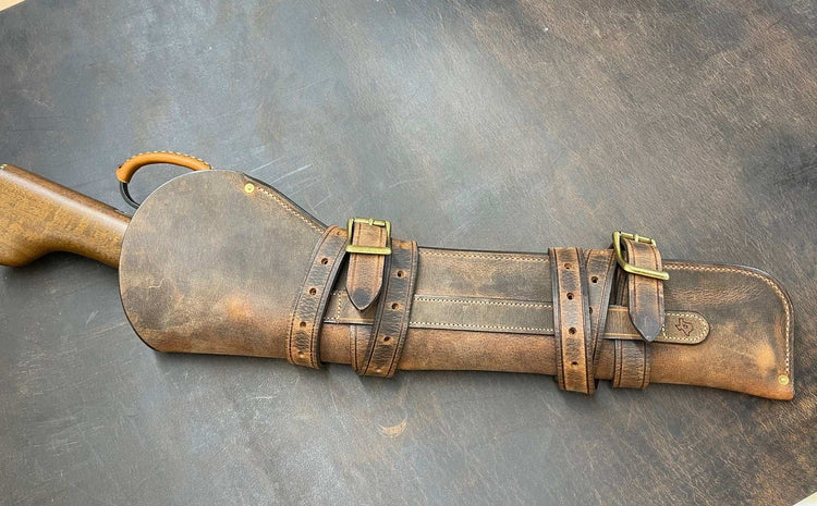 *In Stock* Leather Rifle Scabbard - Weathered Bomber Brown Genuine Water Buffalo w/Natural Stitch