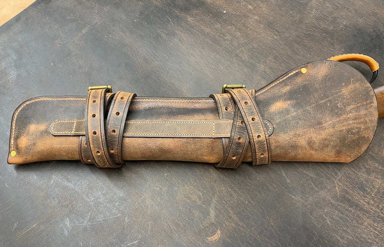 *In Stock* Leather Rifle Scabbard - Weathered Bomber Brown Genuine Water Buffalo w/Natural Stitch