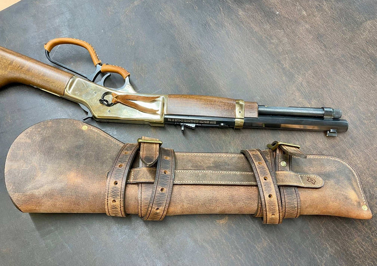 *In Stock* Leather Rifle Scabbard - Weathered Bomber Brown Genuine Water Buffalo w/Natural Stitch
