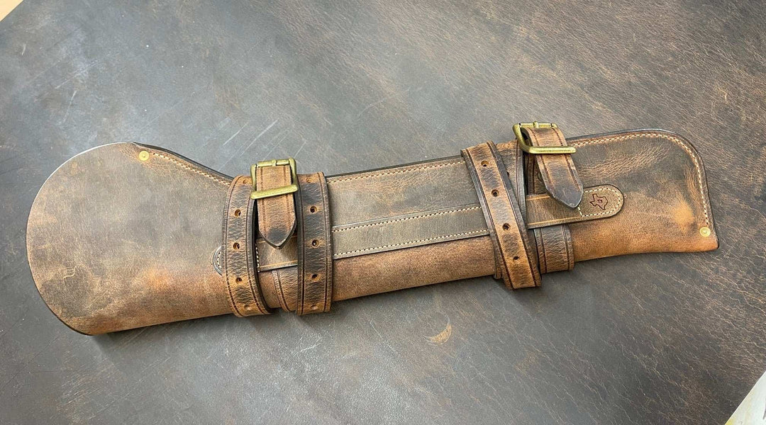*In Stock* Leather Rifle Scabbard - Weathered Bomber Brown Genuine Water Buffalo w/Natural Stitch