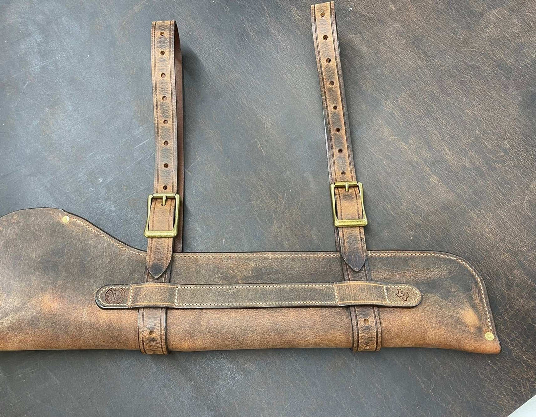 *In Stock* Leather Rifle Scabbard - Weathered Bomber Brown Genuine Water Buffalo w/Natural Stitch