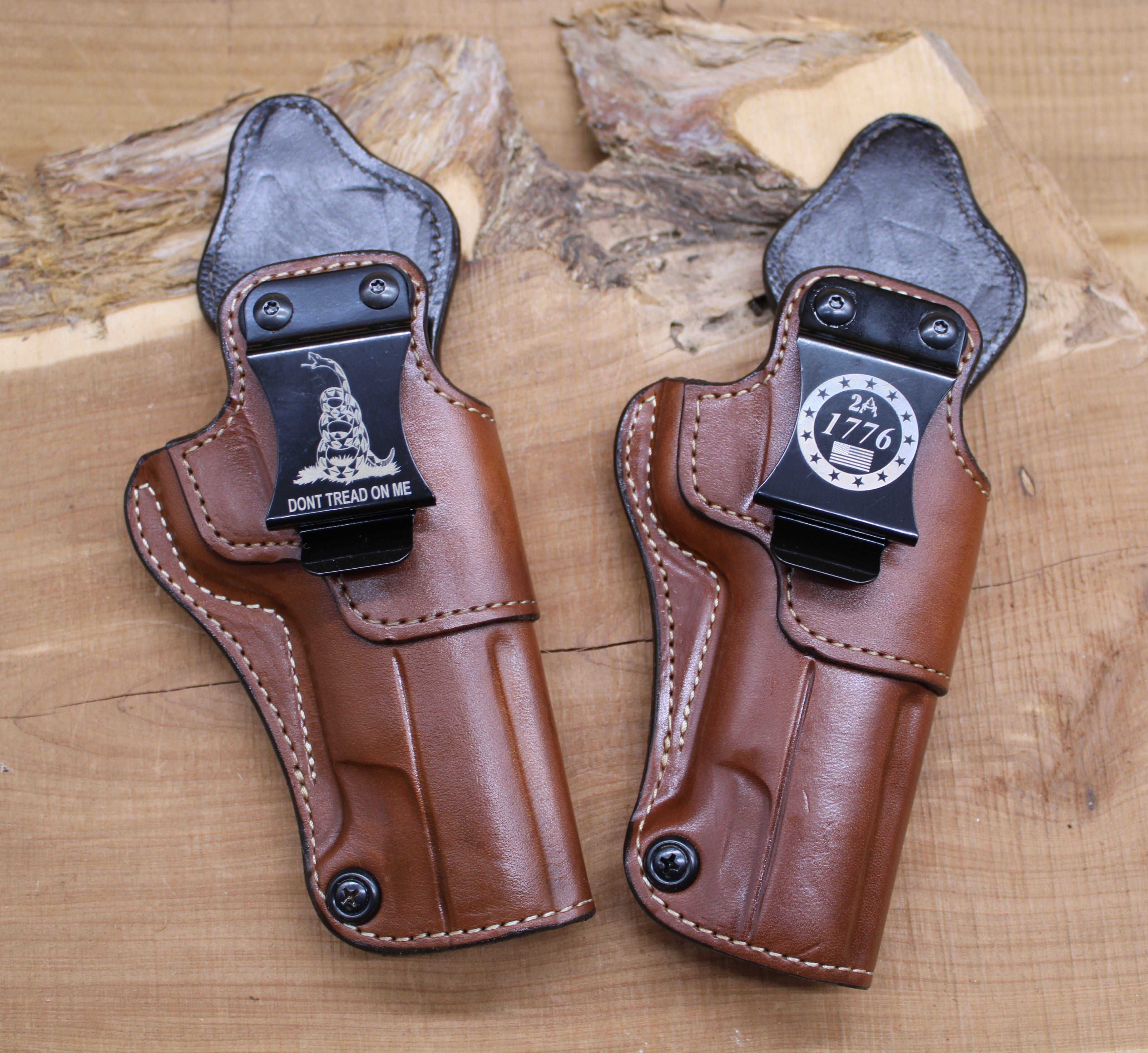 *In Stock* RH IWB for 1911 5" Saddle Oil Finish w/Metal Belt Clip "Don't Tread on Me" or "2A 1776"