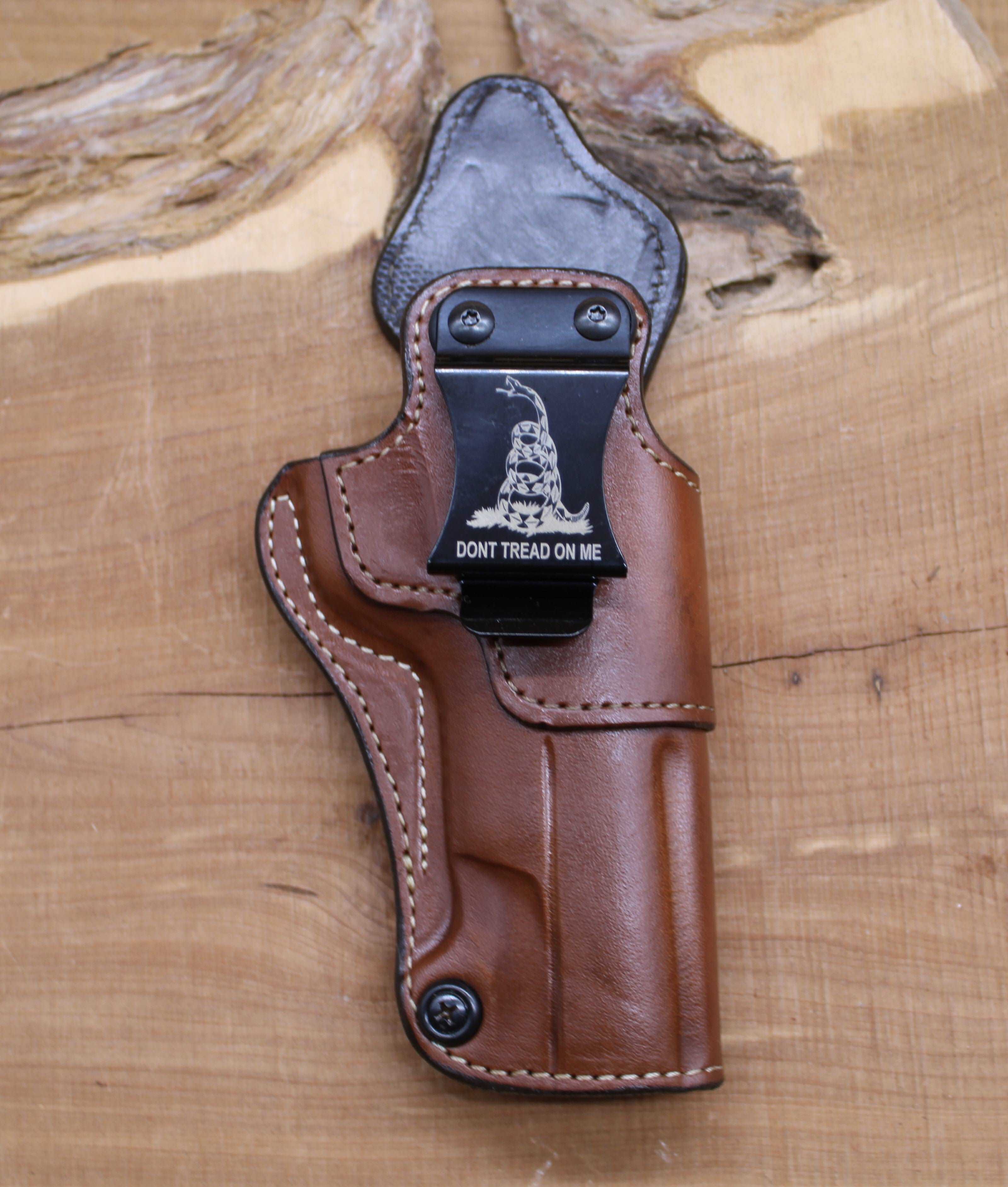 *In Stock* RH IWB for 1911 5" Saddle Oil Finish w/Metal Belt Clip "Don't Tread on Me" or "2A 1776"