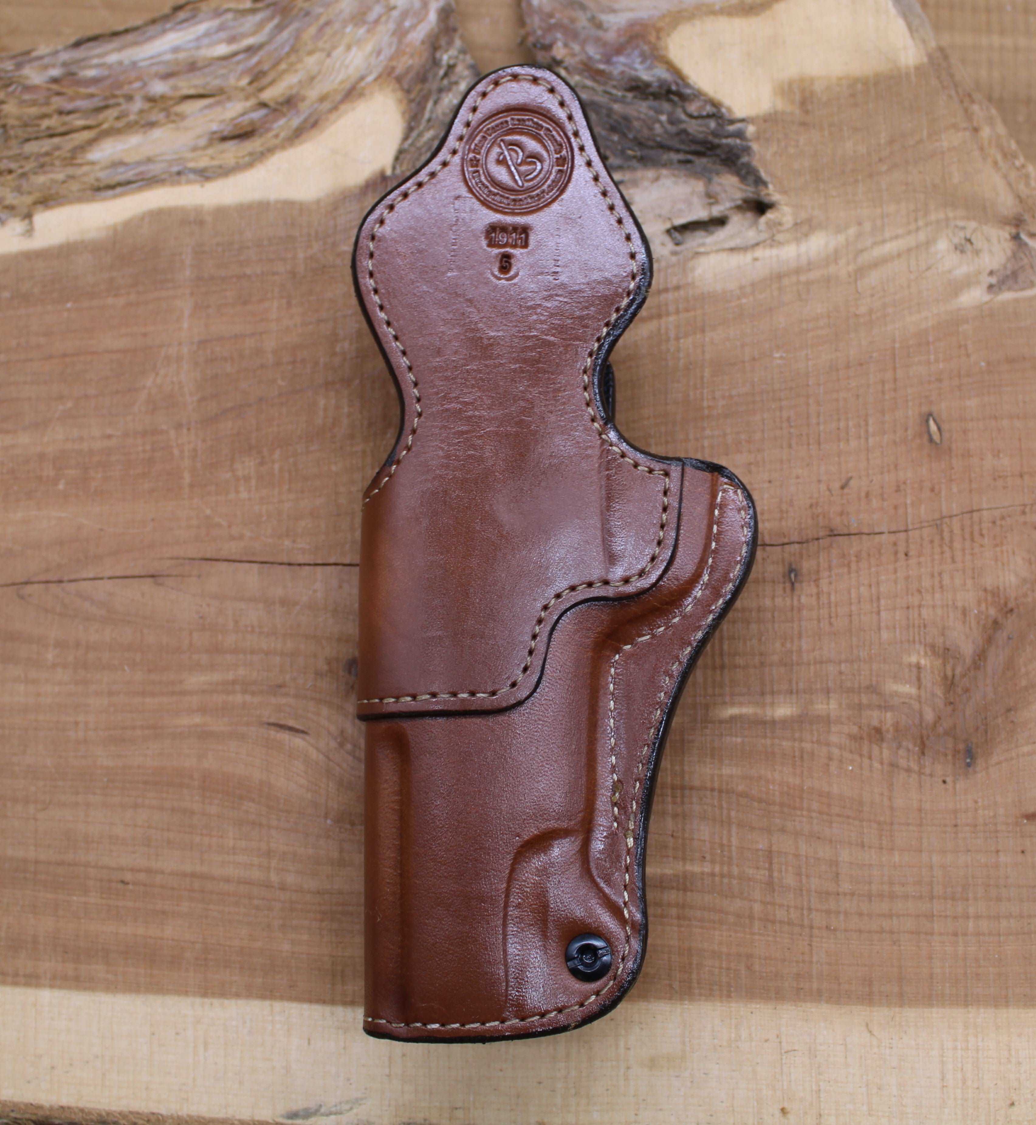 *In Stock* RH IWB for 1911 5" Saddle Oil Finish w/Metal Belt Clip "Don't Tread on Me" or "2A 1776"