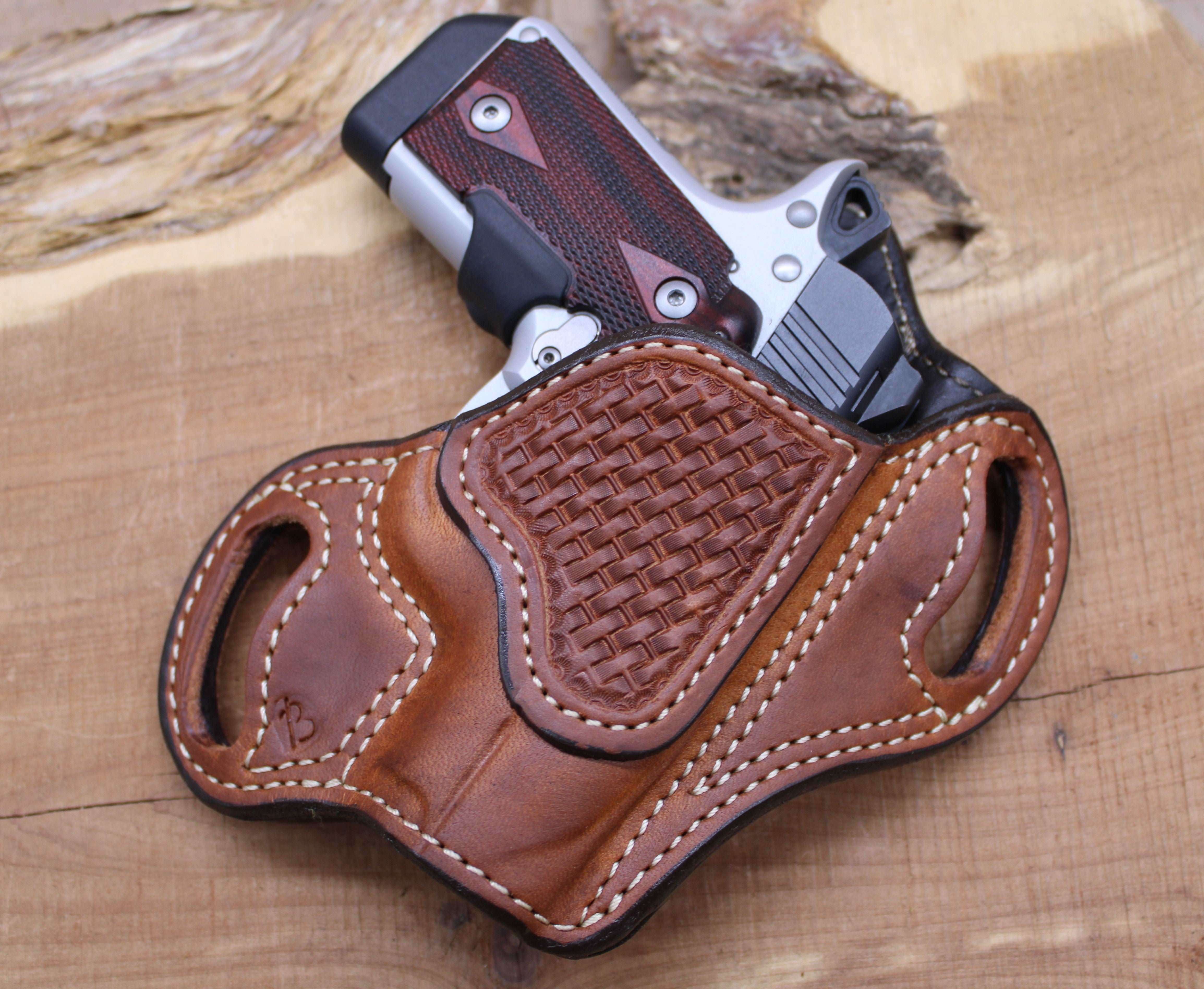 *In Stock* RH Texas Bodyguard Kimber Micro 380 Saddle Oil Finish w/Natural - Basket Weave Reinforcement