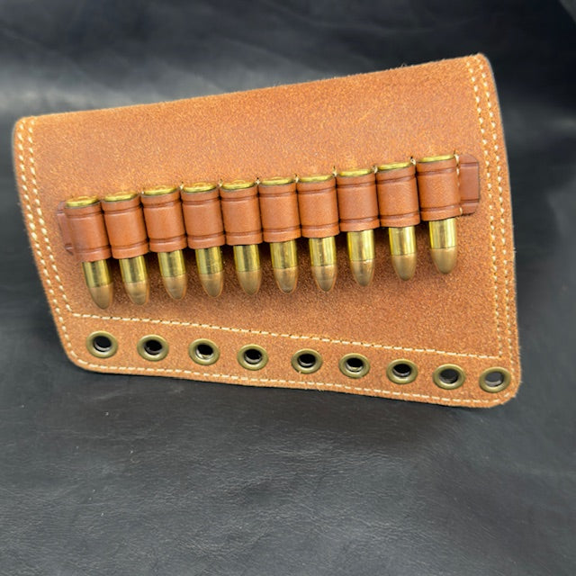 *In Stock* LH Leather Butt-Cover w/Ammo Loops .357 Mag Saddle Oil Finish Rough Out Leather w/Natural (off white) Stitch for Lever Action Guide Guns Marlin, Henry, Chiappa, Rossi