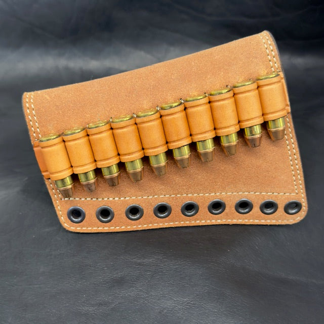 *In Stock* LH Leather Butt-Cover w/Ammo Loops .44 Mag Saddle Oil Finish Rough Out Leather w/Natural (off white) Stitch for Lever Action Guide Guns Marlin, Henry, Chiappa, Rossi