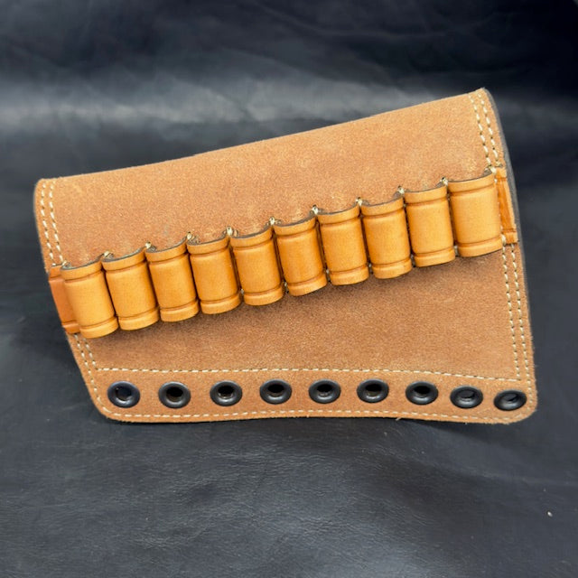 *In Stock* LH Leather Butt-Cover w/Ammo Loops .44 Mag Saddle Oil Finish Rough Out Leather w/Natural (off white) Stitch for Lever Action Guide Guns Marlin, Henry, Chiappa, Rossi