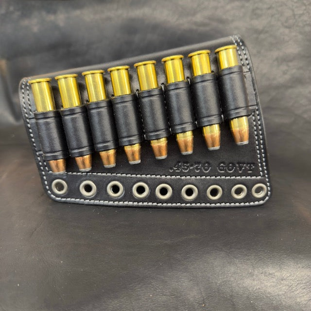 *In Stock* LH Leather Butt-Cover w/Ammo Loops 45-70 Govt in Black Leather w/Silver Stitch Lever-Action Rifles Winchester, Marlin, Henry, Rossi