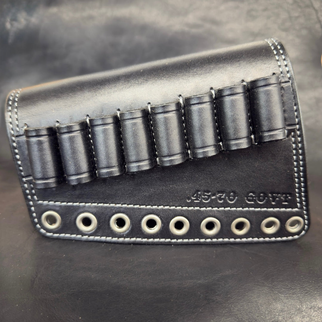 *In Stock* LH Leather Butt-Cover w/Ammo Loops 45-70 Govt in Black Leather w/Silver Stitch Lever-Action Rifles Winchester, Marlin, Henry, Rossi