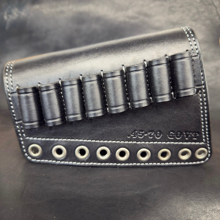 *In Stock* LH Leather Butt-Cover w/Ammo Loops 45-70 Govt in Black Leather w/Silver Stitch Lever-Action Rifles Winchester, Marlin, Henry, Rossi